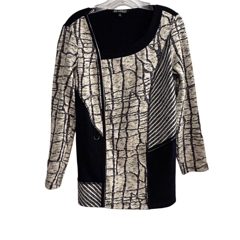 Picadilly Women's Patchwork Top Size S Cream Black Navy Casual‎